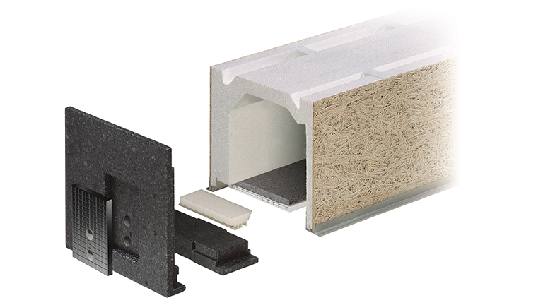 Vorgefertigter Raffstorekasten mit Holzwolle-Dämmung.